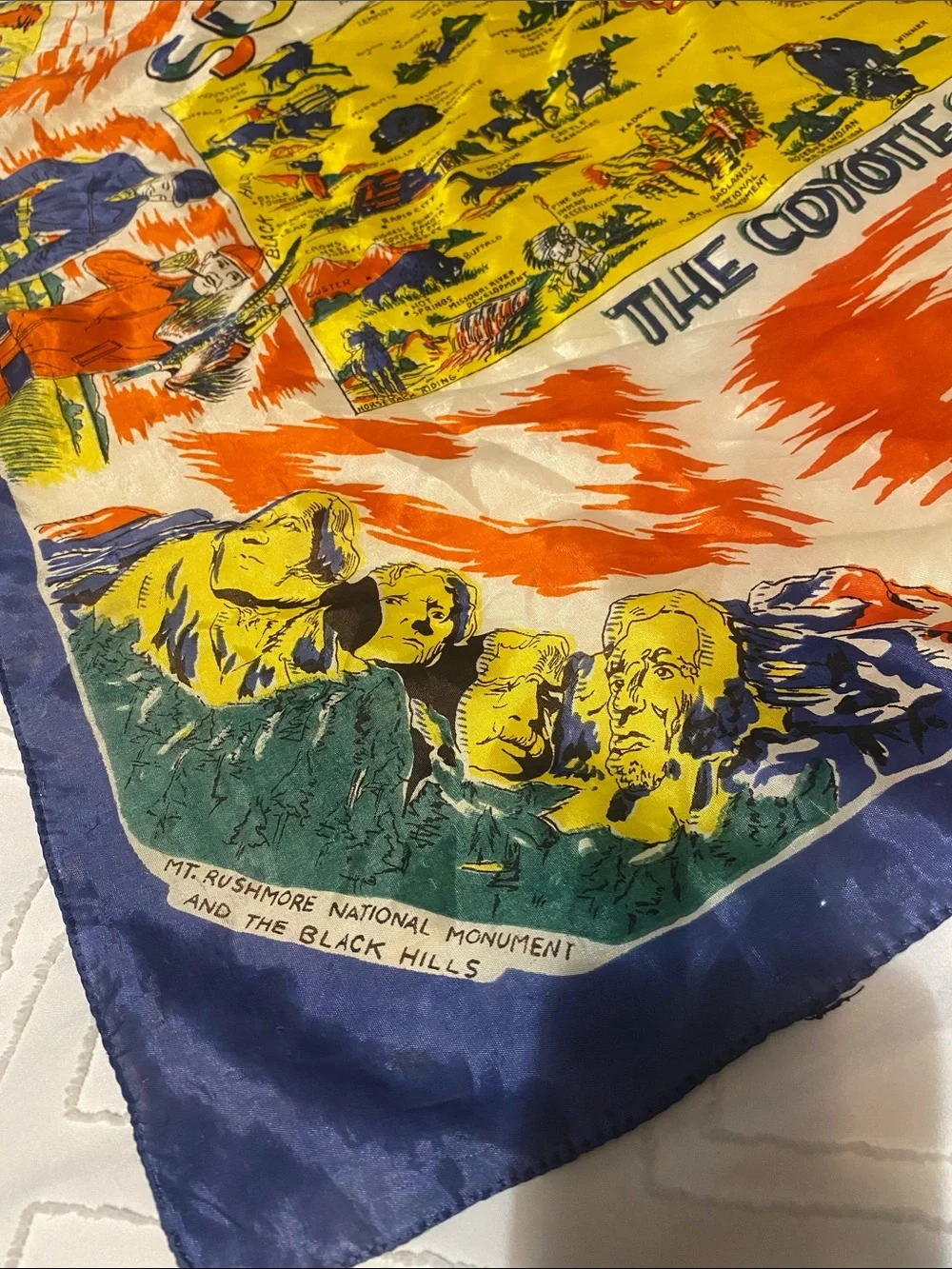 Vintage South Dakota Decorative Silk Scarf - Orange, Yellow, Blue